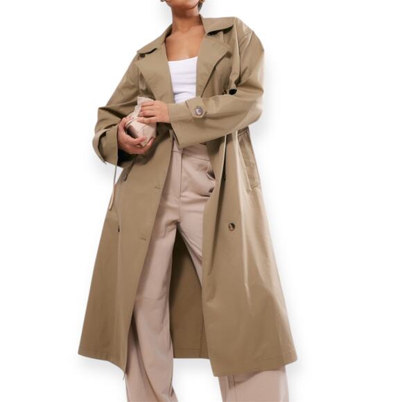PrettyLittleThing Women’s Us 4 Light Khaki Button Through Oversized Trench Coat - Picture 1 of 8